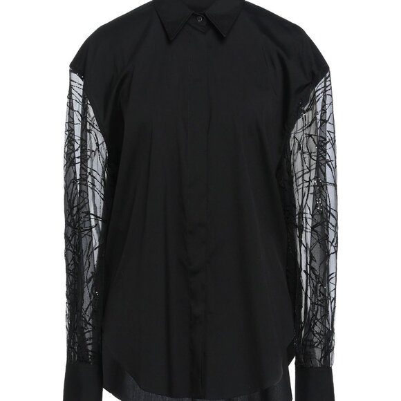 Brunello Cucinelli Black Sequin Blouse Button Down Sheer Sleeves Medium New Tags - Picture 3 of 8